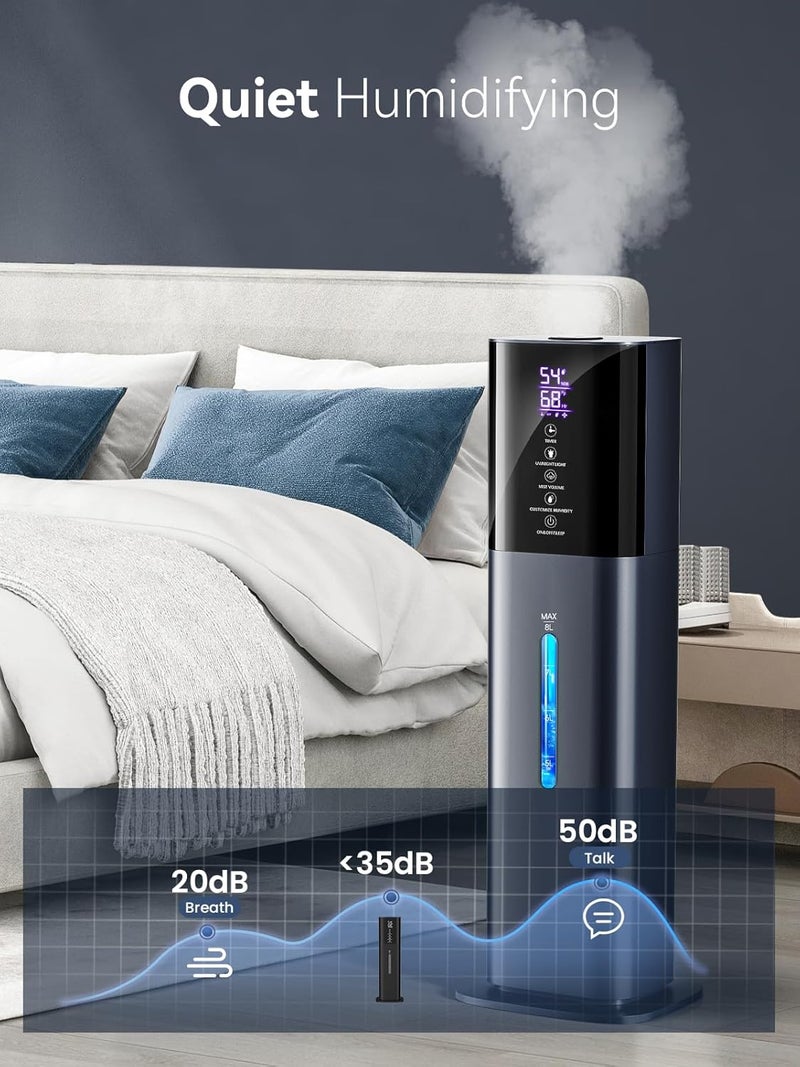 let'me Humidifiers for Bedroom, 2.11Gal 8L Quiet Humidifiers for Large Room with Timer, 360°Nozzle, 3 Speed Ultrasonic Cool Mist Humidifier with Humidistat for Baby, Customize humidity for Home Adults Plants - Image 4